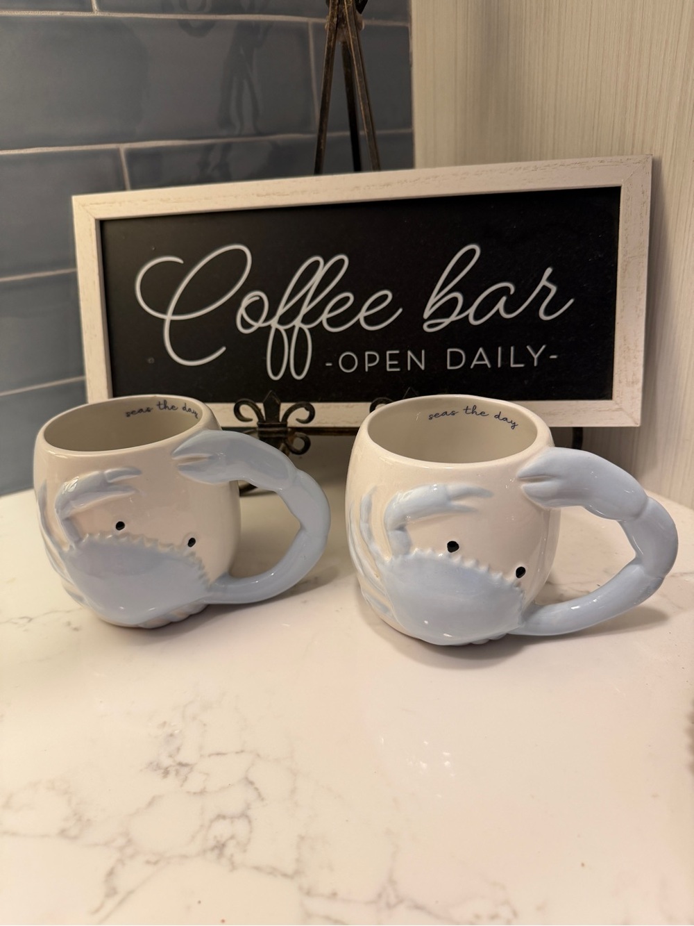 Seas the Day Blue Crab Ceramic Coffee Mugs - Set of 2